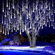 kwaiffeo outdoor christmas lights - meteor shower falling rain lights, 12 inch 8 tube 192 led snow falling icicle cascading lights for xmas tree, halloween, wedding party decorations - ul plug, white logo
