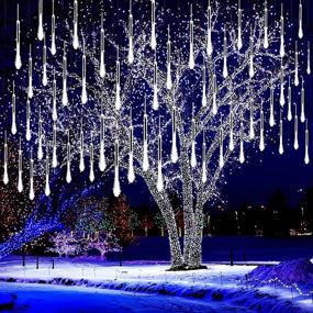 img 4 attached to Kwaiffeo Outdoor Christmas Lights - Meteor Shower Falling Rain Lights, 12 inch 8 Tube 192 LED Snow Falling Icicle Cascading Lights for Xmas Tree, Halloween, Wedding Party Decorations - UL Plug, White