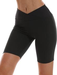 img 4 attached to Aoliks Women's High Waist Yoga Shorts with Side 🩳 Pocket for Workout, Tummy Control, Running, Exercise, and Spandex Leggings