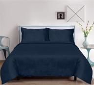 🛏️ king size navy blue bamboo duvet cover sham set - 100% organic, cooling & softest bedding with zipper closure, corner ties - christmas bedding, natural logo