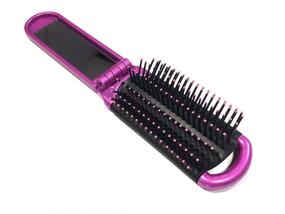 img 1 attached to ALAZCO Compact Folding Hair Brush with Mirror - Perfect for Travel, Car, Gym Bag, Purse, and Locker