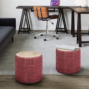 img 3 attached to 🪑 SimpliHome Larissa Round Braided Pouf: Natural and Maroon Small Parcel Seating Solution