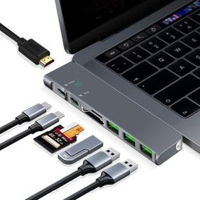 img 4 attached to 🔌 Kindor 8 in 1 Aluminum USB-C Hub Adapter for MacBook Pro - Multi-Port Thunderbolt 3 Dongle with USB 3.0 Ports, HDMI, SD/TF Readers, 100W PD - Compatible with MacBook Pro 13/15 inch 2018/2017/2016