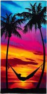 🌴 dawhud direct palm tree sunset plush cotton beach towel: luxuriously soft & perfect for bath, pool, and more! logo