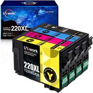 🖨️ uniwork remanufactured epson 220 xl 220xl t220xl ink cartridge set for wf-2750 wf-2760 wf-2630 wf-2650 wf-2660 xp-320 xp-420 xp-424 printer tray (1 black 1 cyan 1 magenta 1 yellow) logo