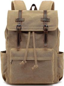 img 4 attached to Vintage Backpack HuaChen Rucksack M83_Green Backpacks for Laptop Backpacks