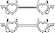 heart shape devil body piercing jewelry with cubic zircon inlay - surgical steel barbell nipple ring for nipple piercing retainer (charmm 316l) logo