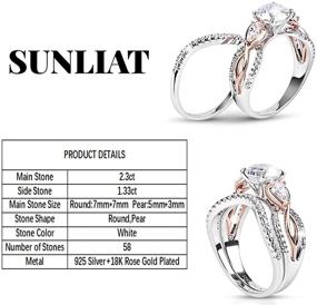 img 3 attached to SUNLIAT Engagement Wedding Ring Set for Women in 925 Silver with Rose Gold Plating, featuring Three Stones Round and Pear Shaped Cubic Zirconia Bridal Rings Sets – Perfect as Promise Rings, Anniversary Ring for Her