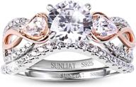 sunliat engagement wedding ring set for women in 925 silver with rose gold plating, featuring three stones round and pear shaped cubic zirconia bridal rings sets – perfect as promise rings, anniversary ring for her logo