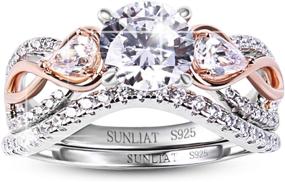 img 4 attached to SUNLIAT Engagement Wedding Ring Set for Women in 925 Silver with Rose Gold Plating, featuring Three Stones Round and Pear Shaped Cubic Zirconia Bridal Rings Sets – Perfect as Promise Rings, Anniversary Ring for Her