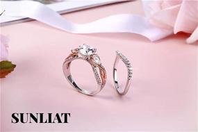 img 2 attached to SUNLIAT Engagement Wedding Ring Set for Women in 925 Silver with Rose Gold Plating, featuring Three Stones Round and Pear Shaped Cubic Zirconia Bridal Rings Sets – Perfect as Promise Rings, Anniversary Ring for Her