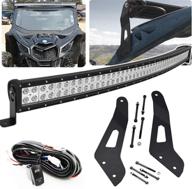 curved 52-inch 288w offroad led light bar with spot/flood combo beam, upper roof windshield mount brackets, and wiring kit - compatible with 2017-2021 can-am maverick x3 max logo