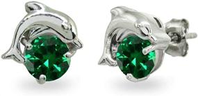 img 3 attached to 🐬 Women's Girls' Dolphin Stud Earrings - 5mm Round, Polished Sterling Silver with Genuine or Synthetic Gemstone