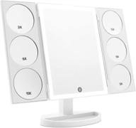mirrorvana x-large hd glass vanity mirror with 44 led lights, 3 color lighting options, 10x 5x 3x magnifying panels, dual power source, 360° rotation, touchscreen dimmer switch logo