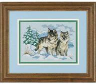 🐺 nature cross stitch kit: pair of wolves - dimensions 06800, 16 count dove grey aida, 7" width x 5" height logo