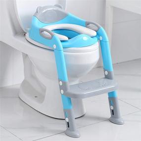 img 4 attached to 🚽 Potty Training Seat Toilet for Boys and Girls with Ladder - Toddler Toilet Training Potty Seat (Gray/Blue)