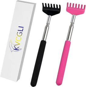 img 4 attached to 🎁 Set of 2 Portable Extendable Back Scratchers - Stainless Steel Telescopic Back Scratcher Kit - with Exquisite Gift Packaging (Black and Pink)