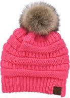 🧣 c.c trendy warm soft cable knit ribbed beanie hat with faux fur pom pom and fuzzy sherpa lining logo