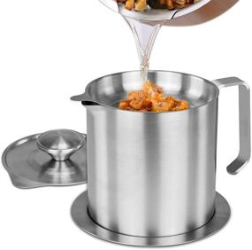 img 4 attached to 🥓 Bacon Grease Container with Strainer 1.2L Stainless Steel - Easy Grip Handle - Dust-Proof Grease Can for Cooking, Kitchen Frying Oil - GEELION