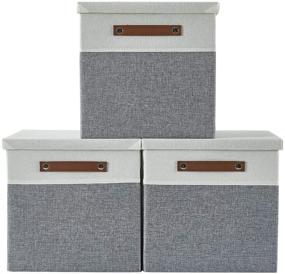 img 4 attached to 📦 DECOMOMO Foldable Storage Bin: Collapsible Cationic Fabric Cube with Lid for Organizing - Grey & White, 11x11x11, 3 Pack