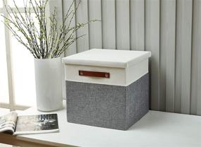 img 2 attached to 📦 DECOMOMO Foldable Storage Bin: Collapsible Cationic Fabric Cube with Lid for Organizing - Grey & White, 11x11x11, 3 Pack