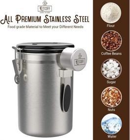 img 3 attached to Kitcoff Coffee Canister - Stainless Steel, Airtight Seal, Date Tracker - Set with Spoon, Extra Valve Filters - Ideal for Flour, Sugar, Loose Leaf Tea, Cereal, Powder, Ground Beans, and Tea Bags