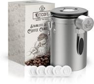 kitcoff coffee canister - stainless steel, airtight seal, date tracker - set with spoon, extra valve filters - ideal for flour, sugar, loose leaf tea, cereal, powder, ground beans, and tea bags логотип