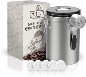 img 4 attached to Kitcoff Coffee Canister - Stainless Steel, Airtight Seal, Date Tracker - Set with Spoon, Extra Valve Filters - Ideal for Flour, Sugar, Loose Leaf Tea, Cereal, Powder, Ground Beans, and Tea Bags