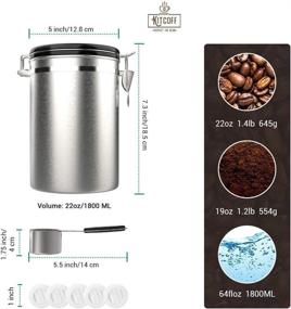 img 2 attached to Kitcoff Coffee Canister - Stainless Steel, Airtight Seal, Date Tracker - Set with Spoon, Extra Valve Filters - Ideal for Flour, Sugar, Loose Leaf Tea, Cereal, Powder, Ground Beans, and Tea Bags