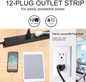 img 1 attached to 💡 CFMASTER Power Strip Surge Protector: 12 Outlets, 1000 Joules, Braided Fabric Cord, Wall-Mounted with Safety Switch - Ideal for Industry, Home, Office