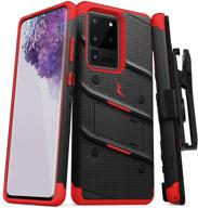 📱 black & red zizo bolt series galaxy s20 ultra case with kickstand, holster & lanyard logo