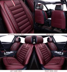 img 2 attached to 🚗 OASIS AUTO OS-001 Leather Car Seat Covers, Faux Leatherette Cushion Cover for 5 Passenger Cars & SUV Universal Fit Set, Burgundy - Enhance Your Auto Interior with Premium Automotive Accessories (Front Pair)