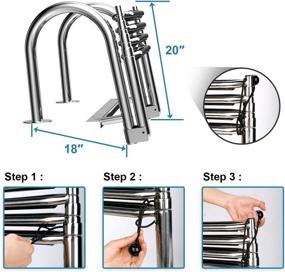 img 1 attached to XGEAR 4 Step Pontoon Boat Ladder: Foldable Stainless Steel Marine Yacht Ladder with Pedal Hand Railing, Slip-Proof Plastic Tread, Retaining Strap