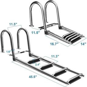 img 3 attached to XGEAR 4 Step Pontoon Boat Ladder: Foldable Stainless Steel Marine Yacht Ladder with Pedal Hand Railing, Slip-Proof Plastic Tread, Retaining Strap