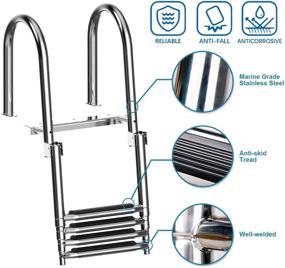 img 2 attached to XGEAR 4 Step Pontoon Boat Ladder: Foldable Stainless Steel Marine Yacht Ladder with Pedal Hand Railing, Slip-Proof Plastic Tread, Retaining Strap