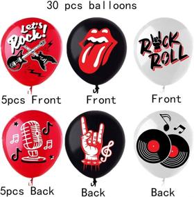 img 3 attached to 🎈 12&#39;&#39; Latex Balloons for Rock and Roll Party Decorations, Music Theme 1950&#39;s Birthday Party Supplies, 50s 60s Rock Party Favors