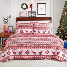 img 4 attached to 🎄 EHEYCIGA Christmas Queen Size Quilt Set - Red Reindeer and Snowflakes Reversible Holiday Home Décor - 3 Piece Bedspread Coverlet