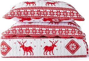 img 3 attached to 🎄 EHEYCIGA Christmas Queen Size Quilt Set - Red Reindeer and Snowflakes Reversible Holiday Home Décor - 3 Piece Bedspread Coverlet