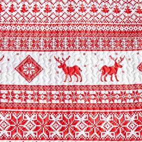 img 1 attached to 🎄 EHEYCIGA Christmas Queen Size Quilt Set - Red Reindeer and Snowflakes Reversible Holiday Home Décor - 3 Piece Bedspread Coverlet