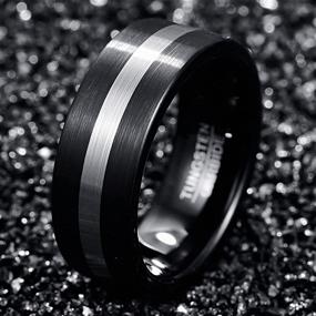 img 2 attached to GALANI Black Tungsten Carbide Ring, 8mm Silver Inlay Brushed Finish Tungsten Wedding Band with Comfort Fit, Size 7-12 for Men and Women