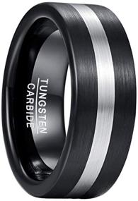 img 4 attached to GALANI Black Tungsten Carbide Ring, 8mm Silver Inlay Brushed Finish Tungsten Wedding Band with Comfort Fit, Size 7-12 for Men and Women