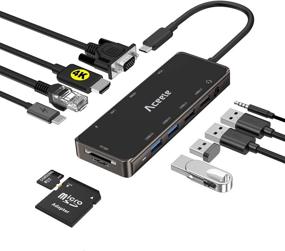 img 4 attached to 🔌 Aceele USB C Hub Мультипорт адаптер, Thunderbolt 3 станция док-станция с HDMI, VGA, 100W PD, 3.5 мм разъемом, Ethernet, USB портами, считывателями SD карт для MacBook Pro, iPad Pro, XPS 13, ноутбуков с Type C