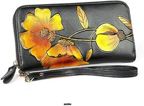 img 3 attached to 👛 Stylish Hand-Painted RFID Leather Wallet for Women - Peony/Bauhinia Design