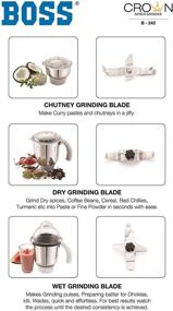 img 1 attached to 🔌 BOSS Crown Mixer Grinder: Powerful 1400ml Wet Jar, 1150ml Dry Jar, & 450ml Chutney Jar, White & Grey