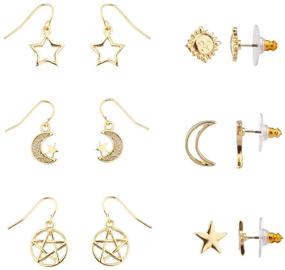 img 2 attached to ✨ Lux Accessories Celestial Collection: Cutout Star, Crescent Moon, Galaxy, Pentagram, Sun Face Earring Set