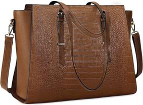 img 4 attached to 👜 Stylish & Spacious Waterproof Laptop Bag for Women - 15.6 Inch Professional Office Briefcase in Classy Brown Leather