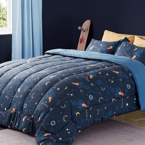 img 4 attached to 🌙 SLEEP ZONE Kid's Comforter and Pillow Sham Set: Soft & Easy-Wash Microfiber, Space Rocket Theme, Twin Size - Fade Resistant, 2 Piece