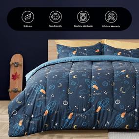 img 2 attached to 🌙 SLEEP ZONE Kid's Comforter and Pillow Sham Set: Soft & Easy-Wash Microfiber, Space Rocket Theme, Twin Size - Fade Resistant, 2 Piece