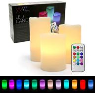 🕯️ wyzworks led ivory flickering flameless candles - set of 3 [4", 5", 6"] multicolor changing with remote control, weatherproof indoor & outdoor, realistic faux wax drips логотип