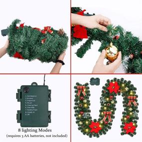 img 2 attached to 🎄 ATDAWN 9ft Lighted Christmas Garland with Battery Operated Lights - Festive Pre Lit Garland Wreath for Indoor Winter Holiday Décor